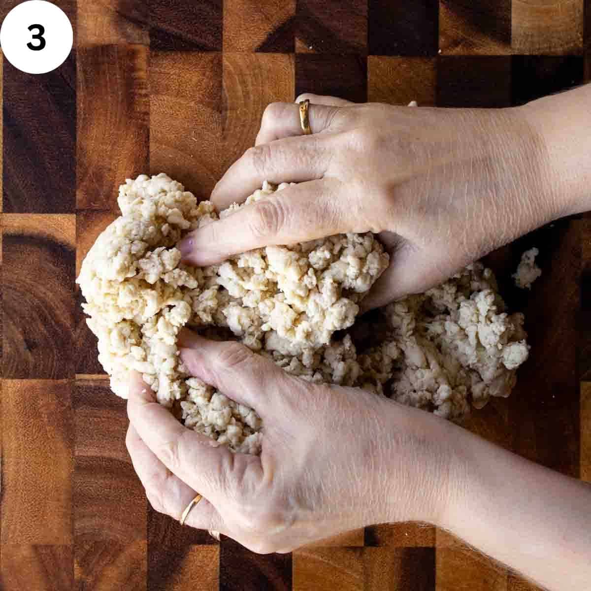 Kneading dough by hand.
