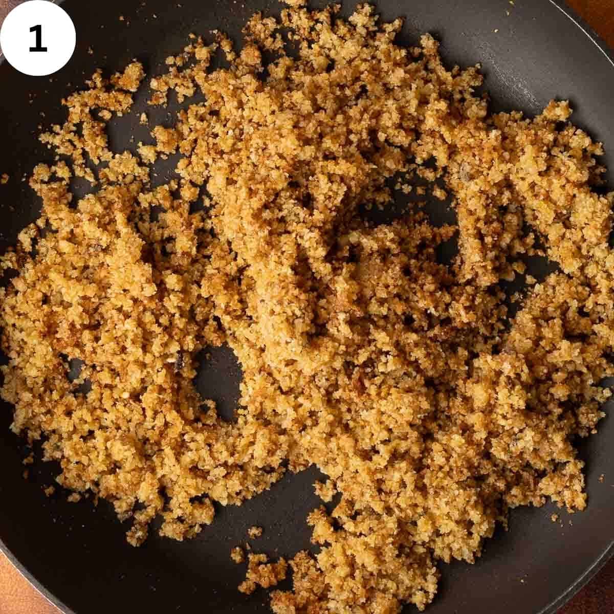 Toasted breadcrumbs in a skillet.