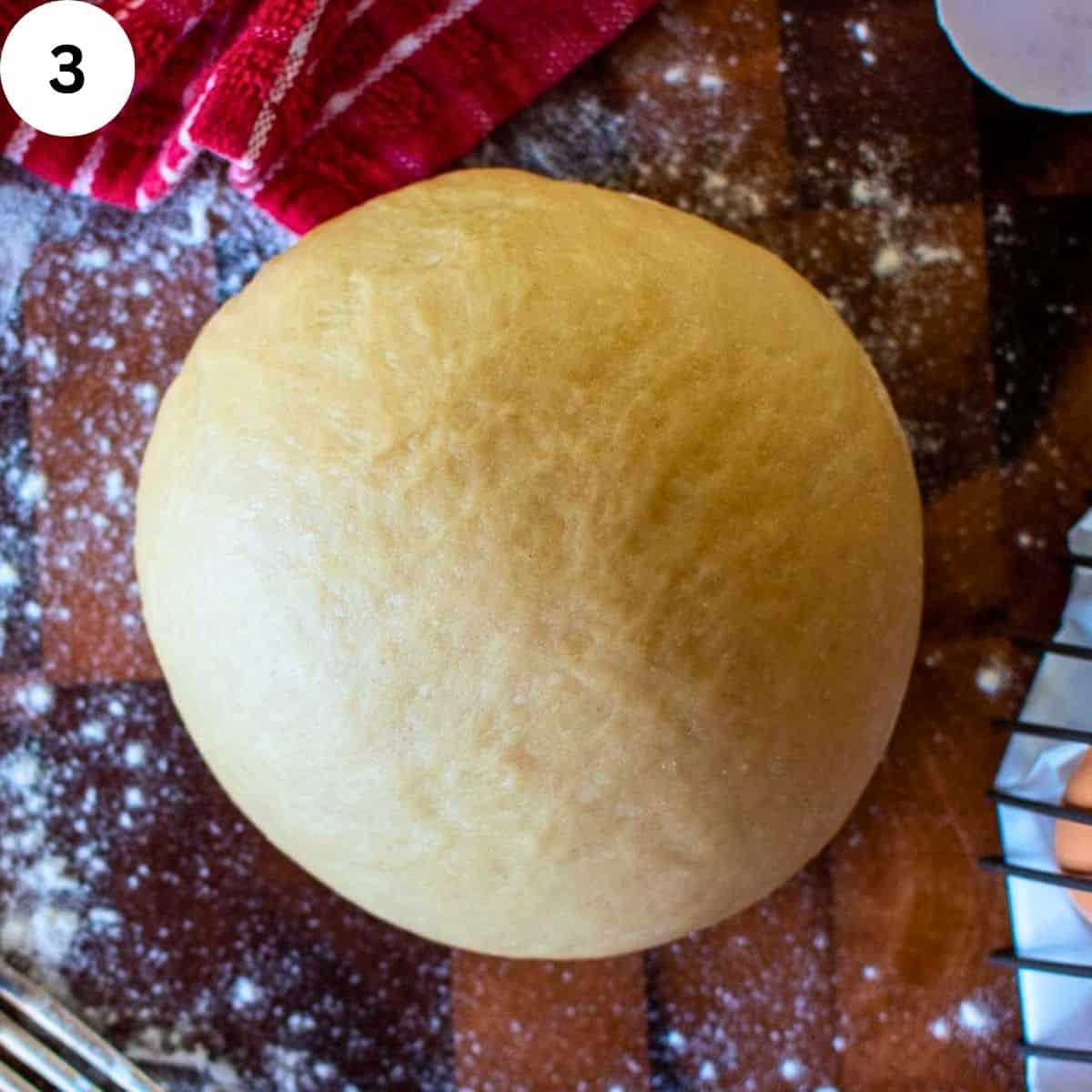 Smooth ball of well kneaded pasta dough.