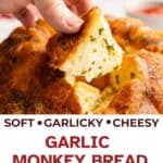 Garlic Monkey Bread baked in a bundt pan with someone plucking a piece off.